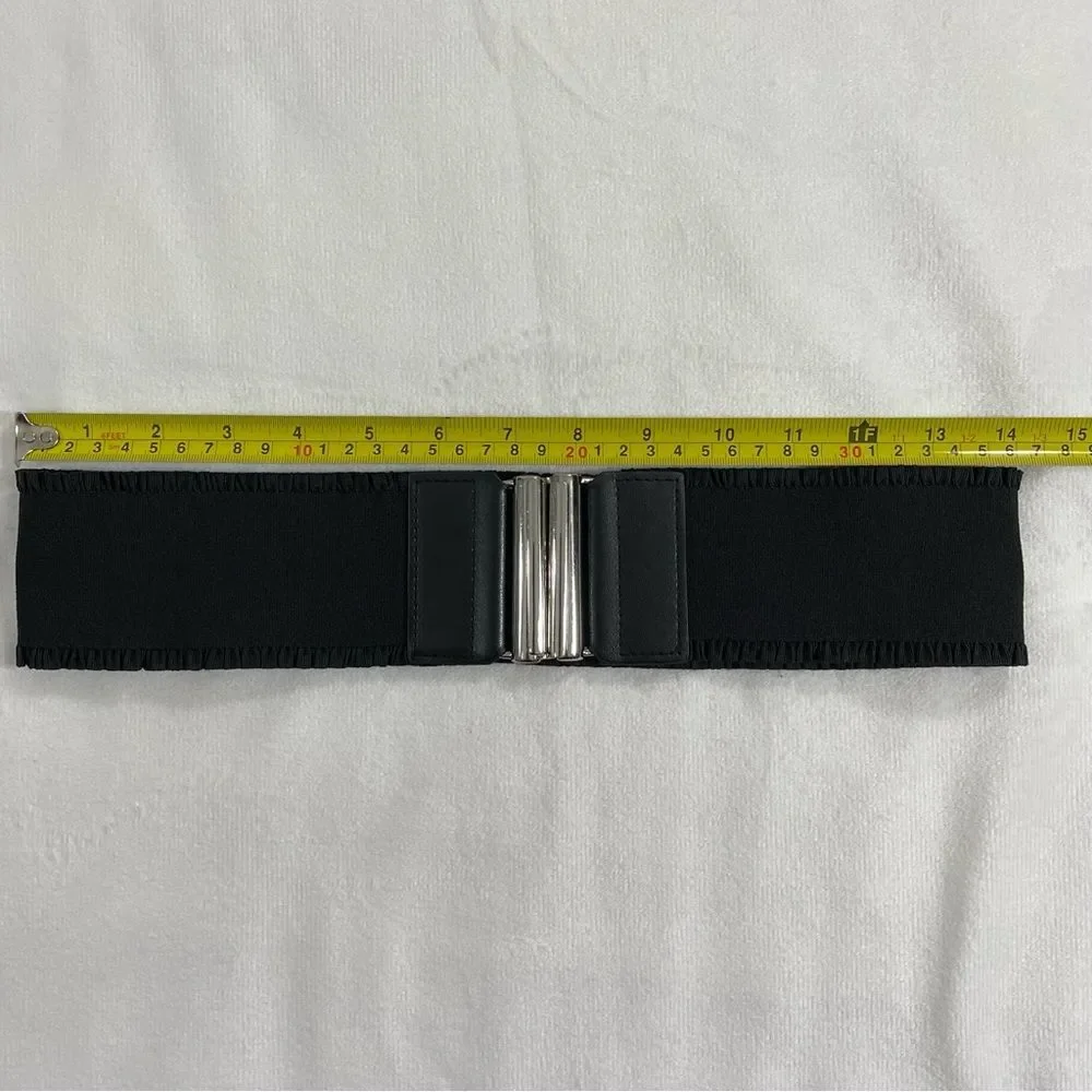 Kohl's Apt. 9 Black Stretchy Belt and Silver Fasteners 28” Waist Ruffled Edges